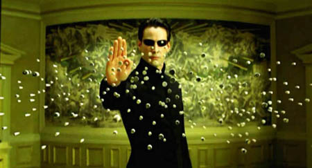 Keanu stops bullets insdie The Matrix.